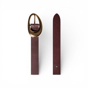 Solid Brass Oval Buckle Leather Belt – Brown/Gold – Classic Minimalist